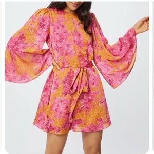 TED BAKER Pink and Orange Floral Long Sleeve Dress